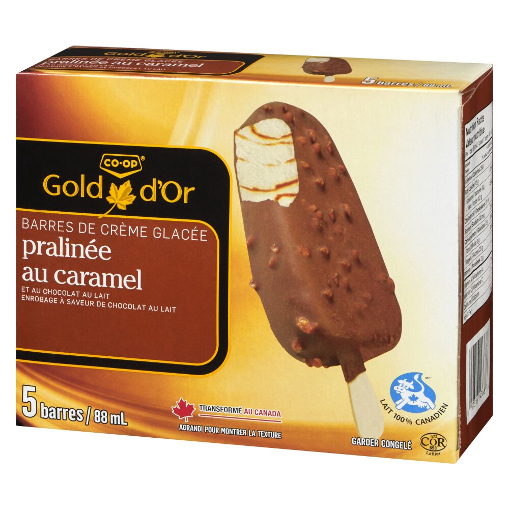 CO-OP Gold Barres de crème glacée caramel et praline 5x88ml