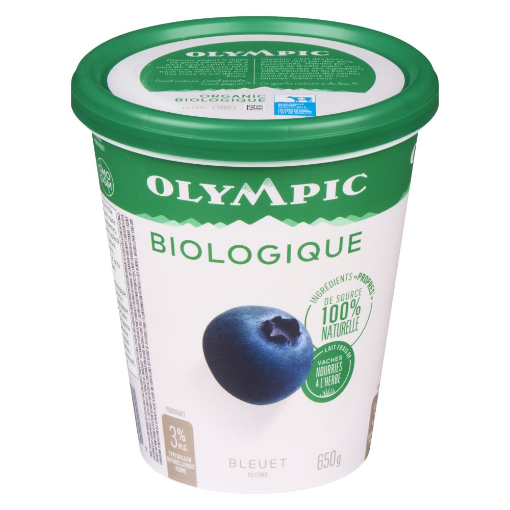 Olympic Yogourt biologique bleuet de type balkan 3% M.G. 650g