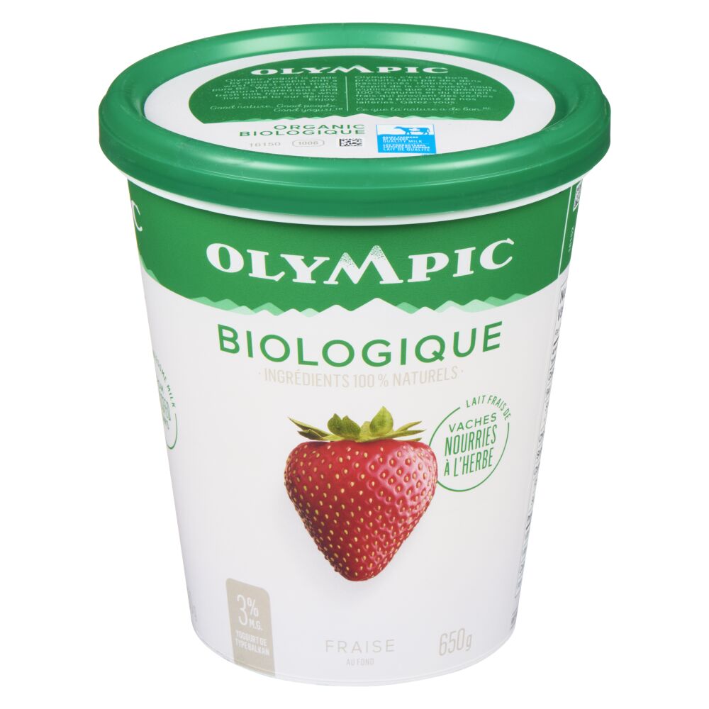 Olympic Yogourt biologique fraise de type balkan 3% M.G. 650g