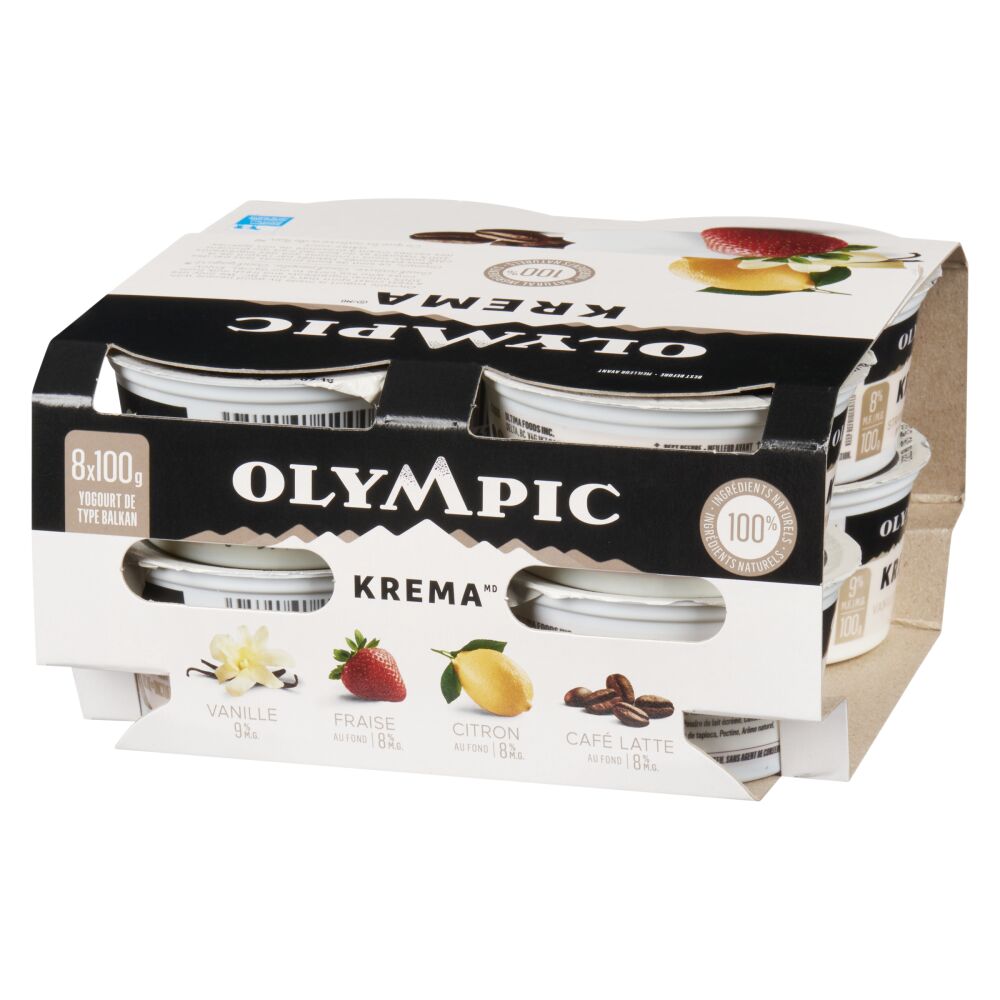Olympic Krema Yogourt de type balkan vanille fraise citron café latte 8% et 9% M.G. 8x100g