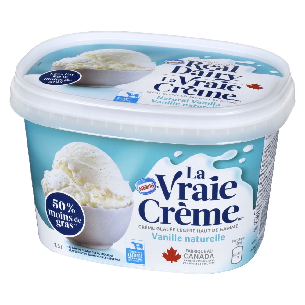 La Vraie Crème Crème glacée légère haut de gamme vanille naturelle 1.5L
