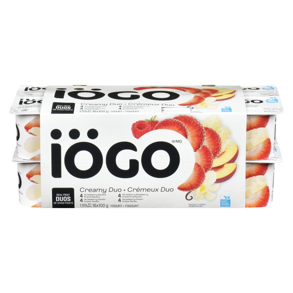 Iögo Strawberry-Raspberry, Strawberry-Vanilla, Strawberry-Peach, Strawberry-Banana Yogurt 1.5% M.F. 16x100g