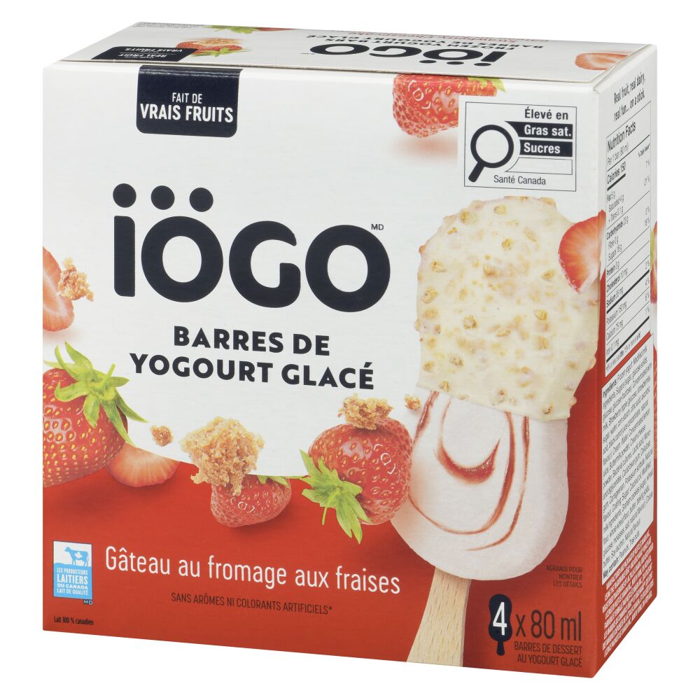Iögo Barres de yogourt glacé gâteau au fromage aux fraises 4x80ml