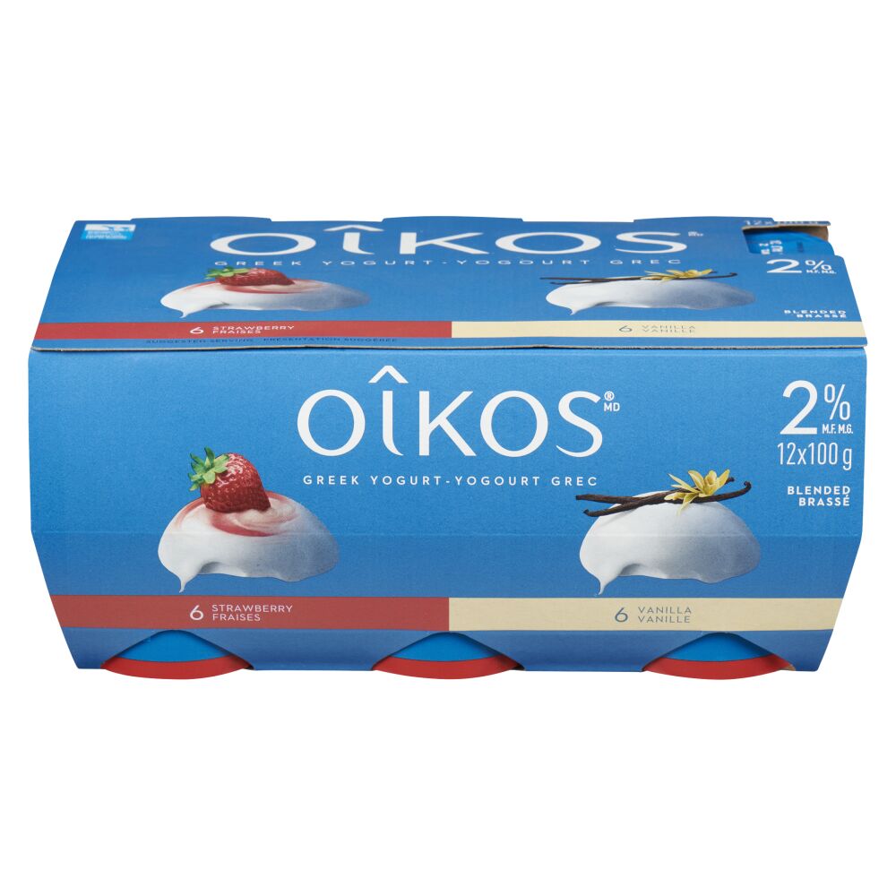 Oîkos Strawberry Vanilla Greek Yogurt 2% M.F. 12x100g