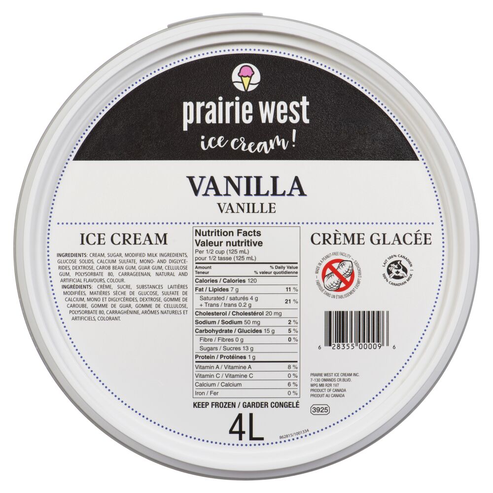 Prairie West Ice Cream! Vanilla Ice Cream 4L