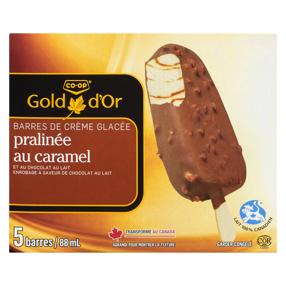 CO-OP Gold Barres de crème glacée caramel et praline 5x88ml