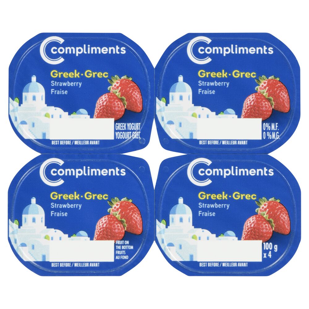 Compliments Strawberry Greek Yogurt 0% M.F. 4x100g