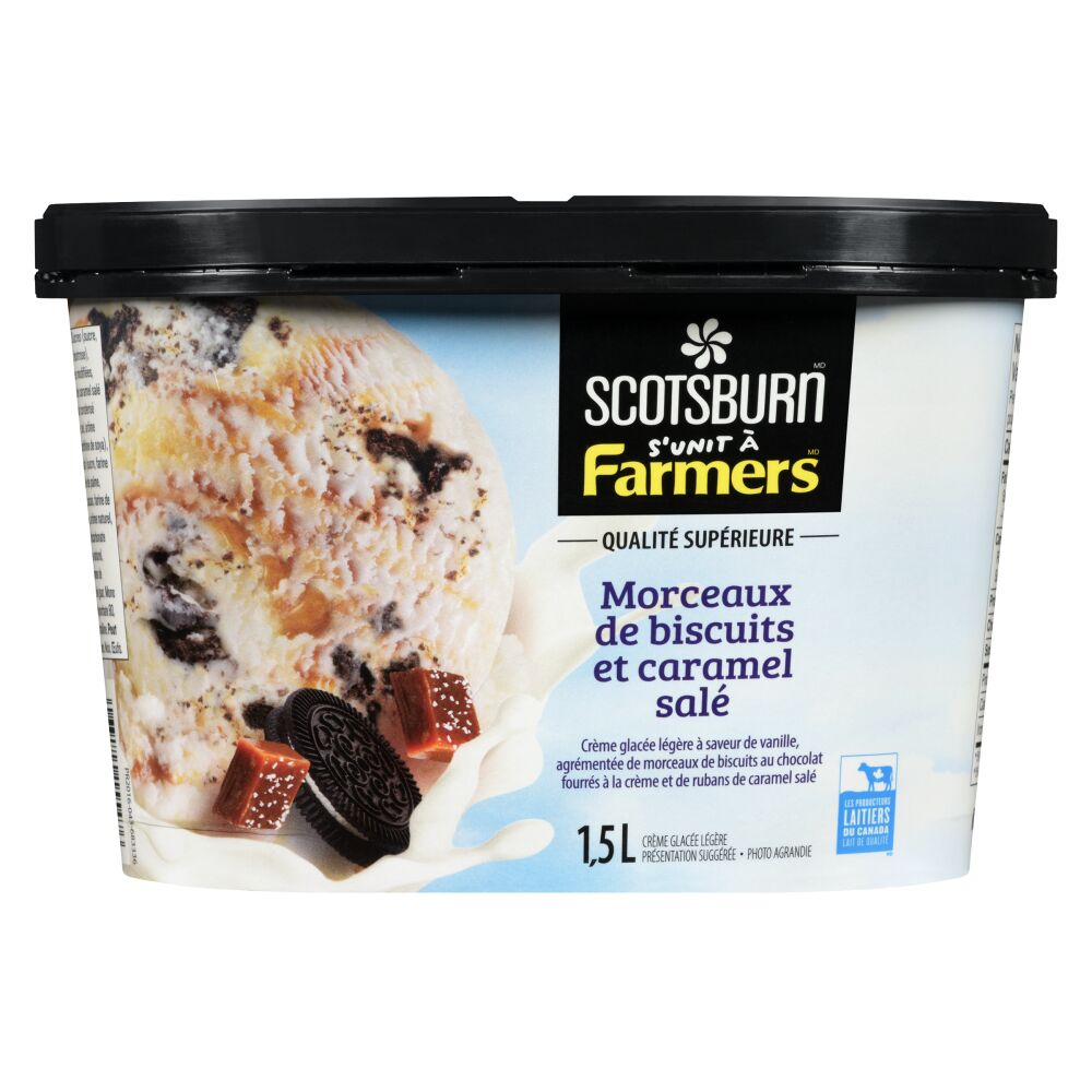 Scotsburn s'unit à Farmers Crème glacée légère qualité supérieure morceaux de biscuits et  caramel salé 1.5L