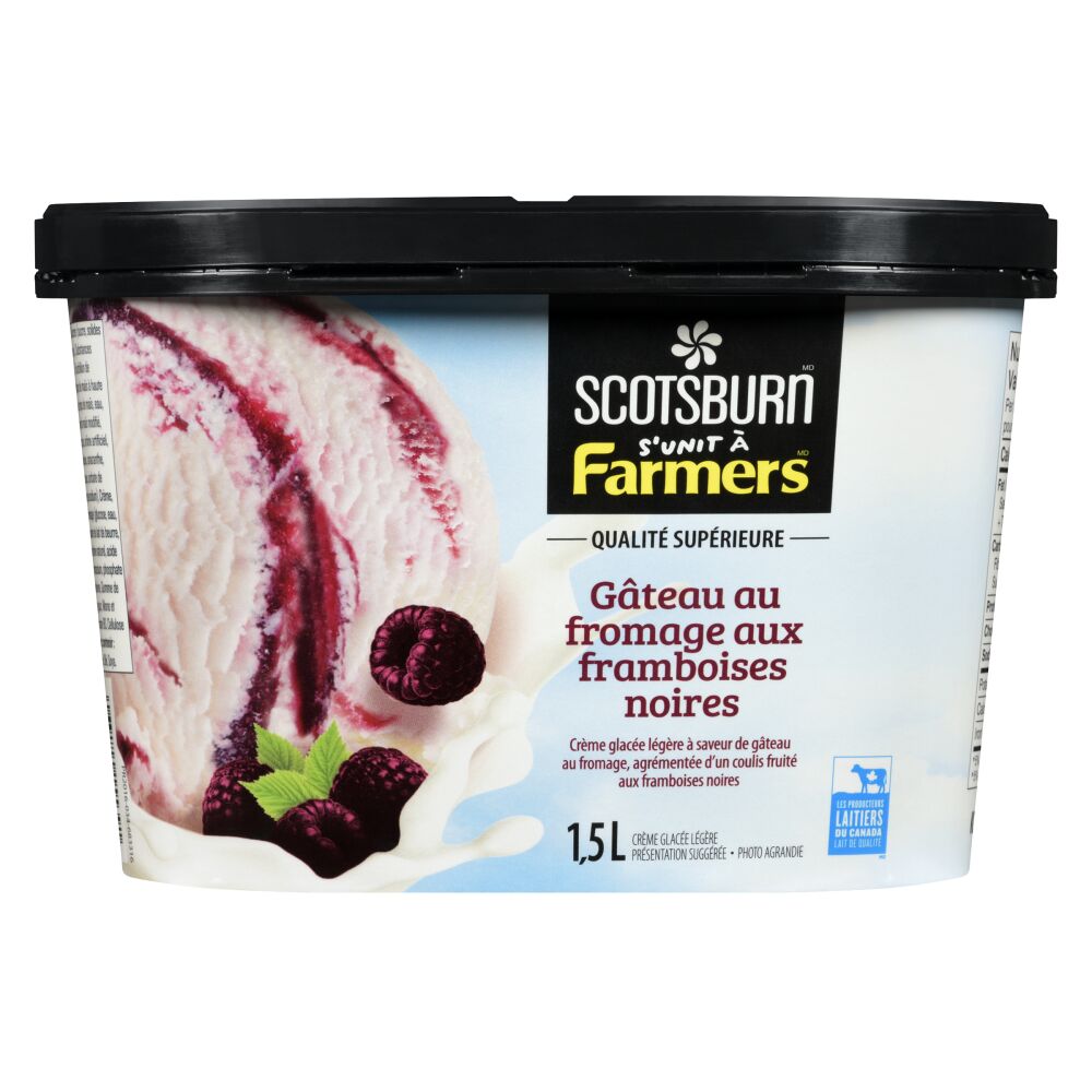 Scotsburn s'unit à Farmers Crème glacée légère de qualité supérieure gâteau au fromage aux framboises noires 1.5L