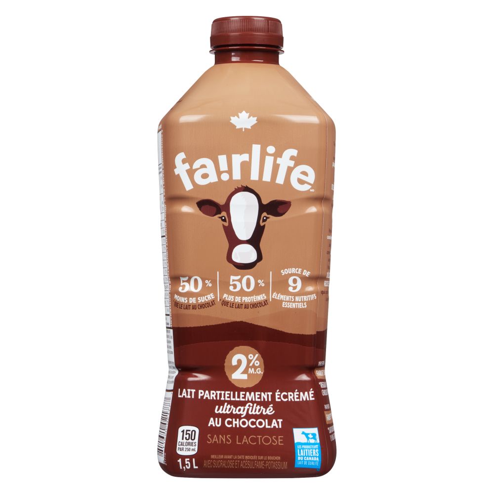 Fairlife Lait ultrafiltré partiellement écrémé au chocolat sans lactose 2% M.G. 1.5L