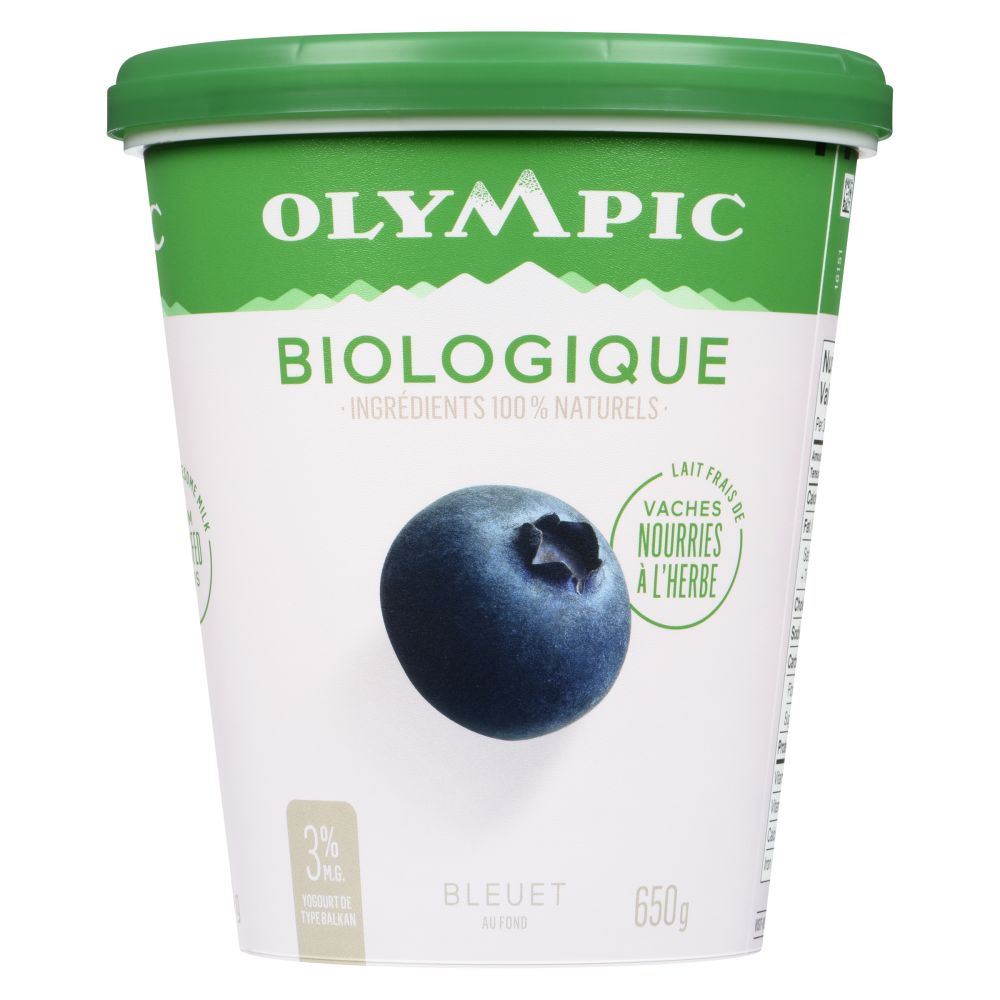 Olympic Yogourt biologique bleuet de type balkan 3% M.G. 650g