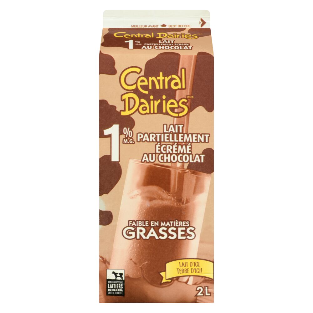 Central Dairies Lait partiellement écrémé au chocolat 1% M.G. 2L