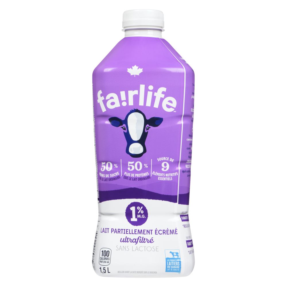 Fairlife Lait ultrafiltré partiellement écrémé sans lactose 1% M.G. 1.5L