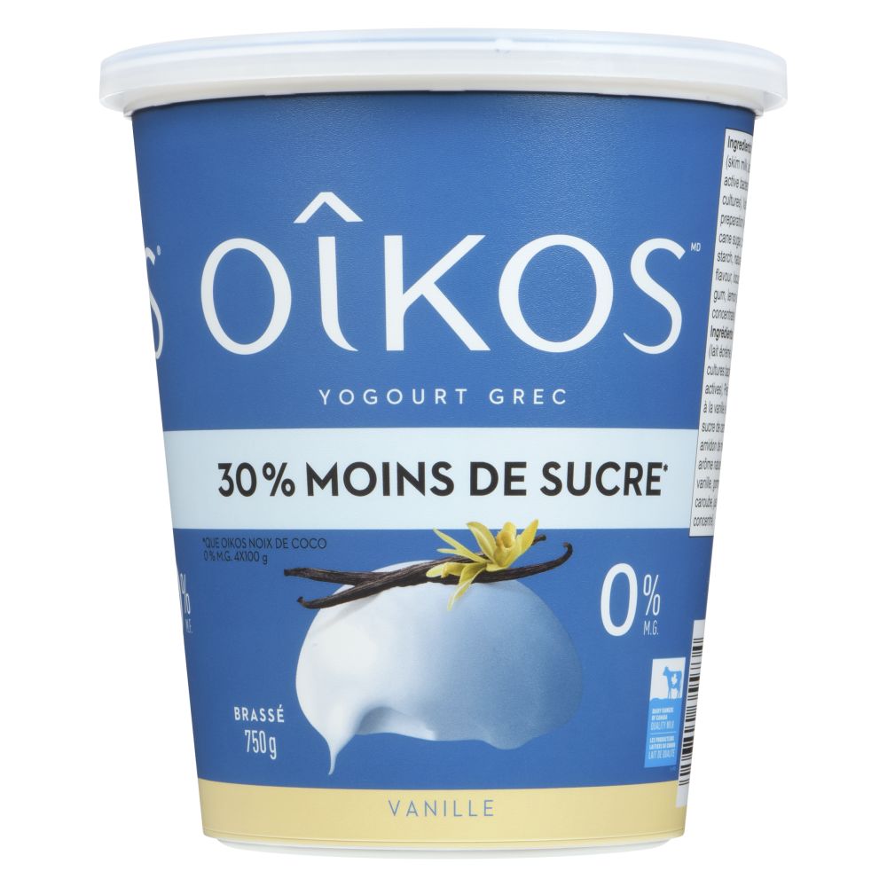 Oîkos Yogourt grec 30% moins de sucre vanille 0% M.G. 750g