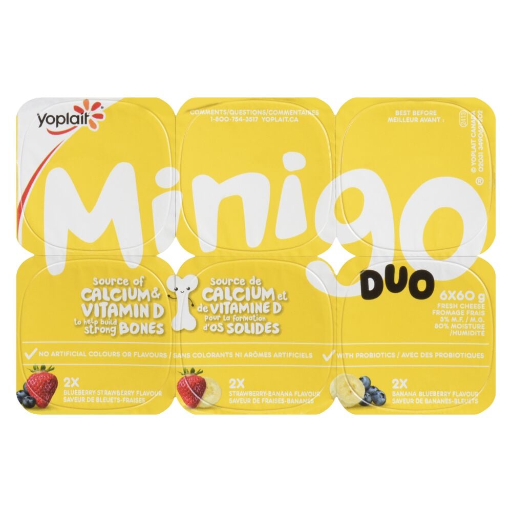 Minigo Duo Blueberry-Strawberry, Strawberry-Banana And Banana-Blueberry Fresh Cheese 6x60g