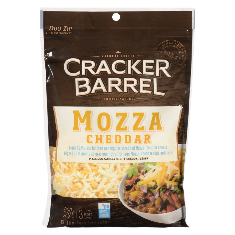 Cracker Barrel Mozza Cheddar Shredded Light Cheese 320g