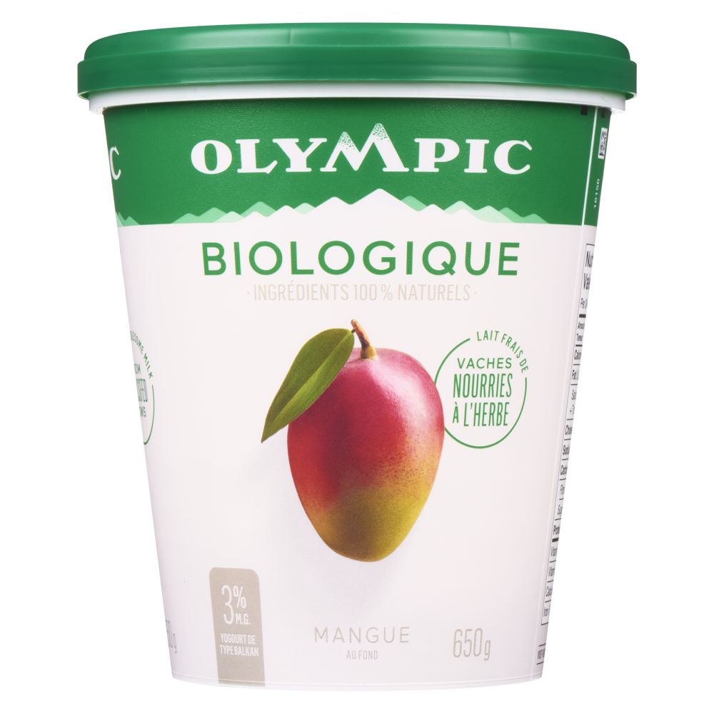 Olympic Yogourt biologique mangue de type balkan 3% M.G. 650g