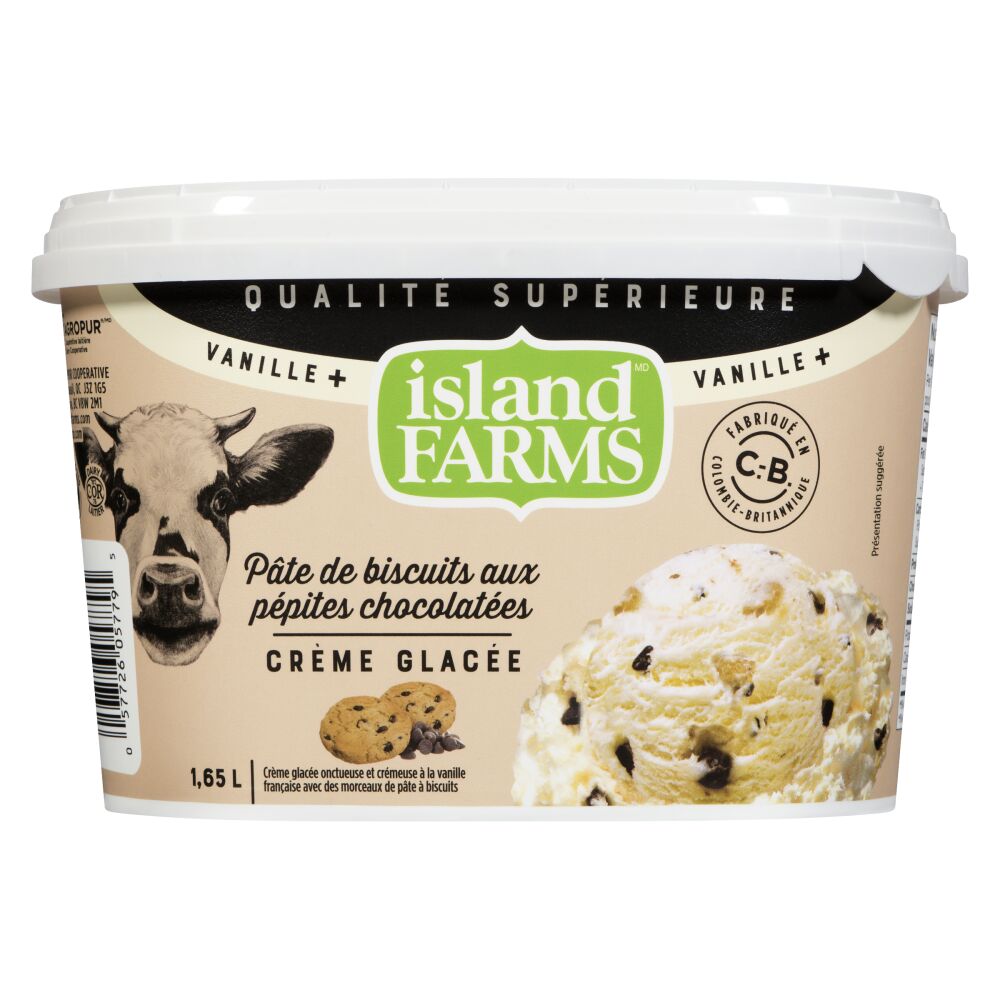 Island Farms Crème glacée supérieure vanille+ pâte de biscuits aux pépites chocolatées 1.65L