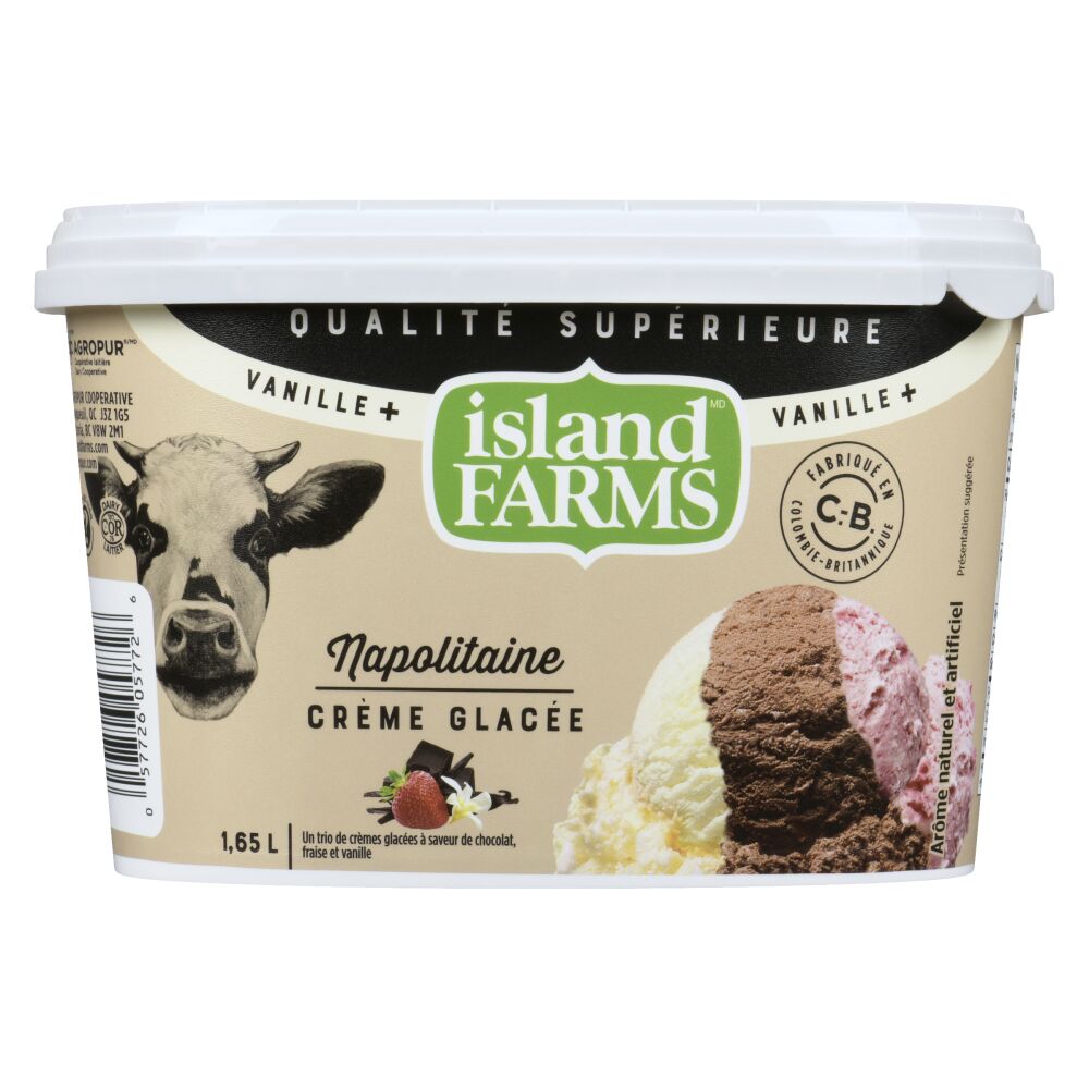 Island Farms Crème glacée supérieure vanille+ napolitaine 1.65L