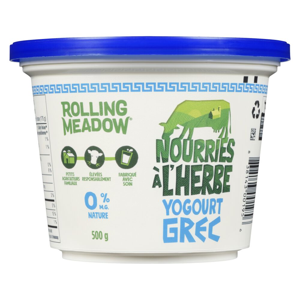 Rolling Meadow Yogourt grec nature nourries à l'herbe 0% M.G. 500g