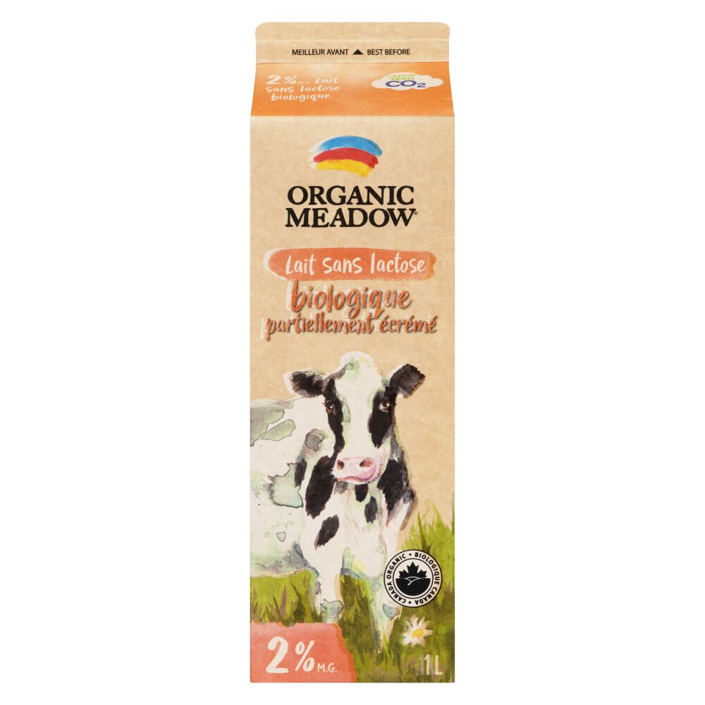 Organic Meadow Lait partiellement écrémé biologique sans lactose 2% M.G. 1L