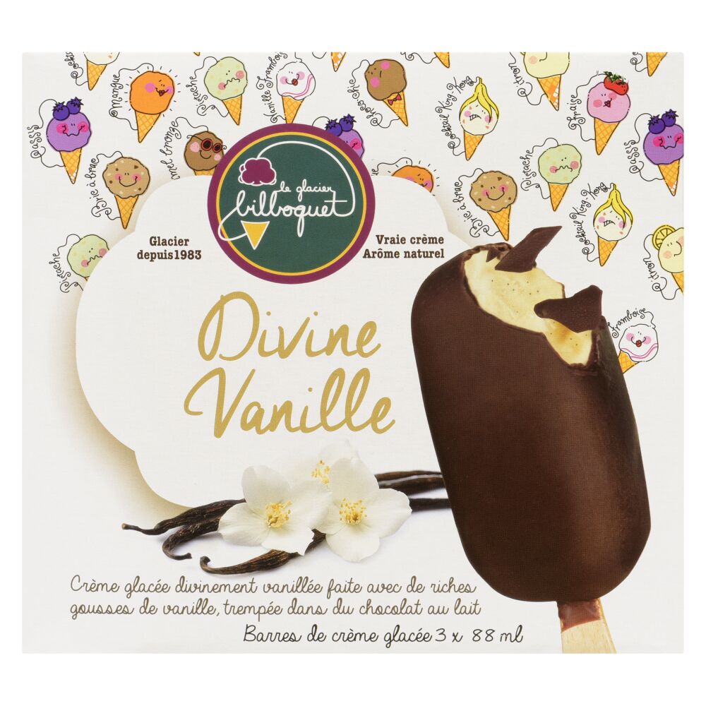 Le glacier bilboquet Barres de crème glacée divine vanille 3x88ml