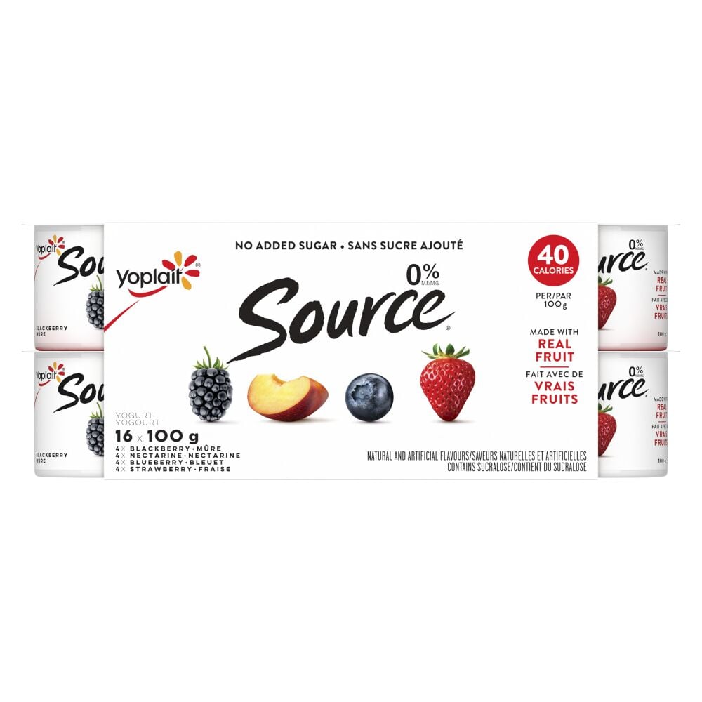 Source No Sugar Added Blackberry, Nectarine, Blueberry, Strawberry Yogurt 0% M.F. 16x100g