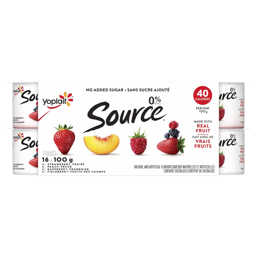 Source No Sugar Added Strawberry, Peach, Raspberry, Fieldberry Yogurt 0% M.F. 16x100g