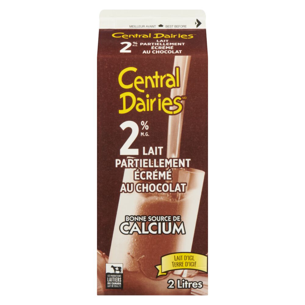 Central Dairies Lait partiellement écrémé au chocolat 2% M.G. 2L