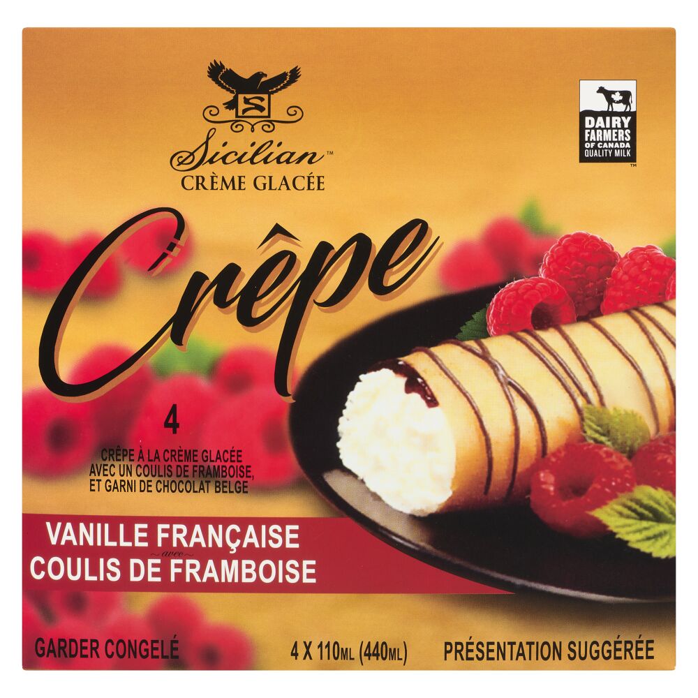 Sicilian Ice Cream Crèpe à la crème glacée vanille française avec coulis de framboise 4x110ml