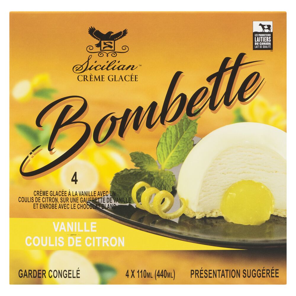 Sicilian Ice Cream Crème glacée bombette vanille avec coulis de citron 4x110ml