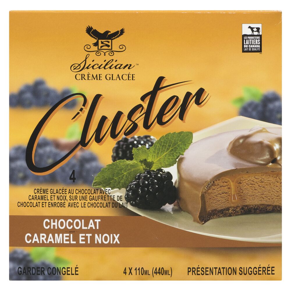 Sicilian Ice Cream Cluster de crème glacée chocolat avec caramel et noix 4x110ml