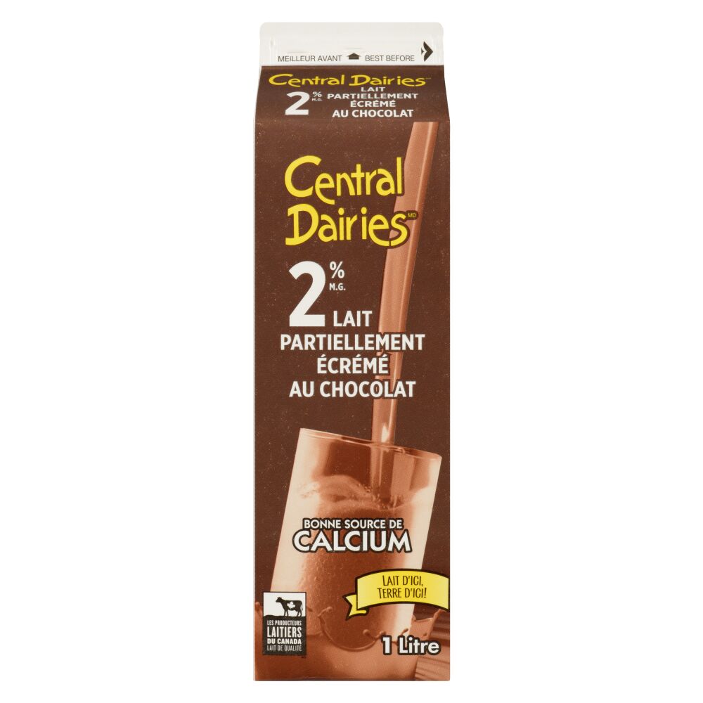 Central Dairies Lait partiellement écrémé au chocolat 2% M.G. 1L