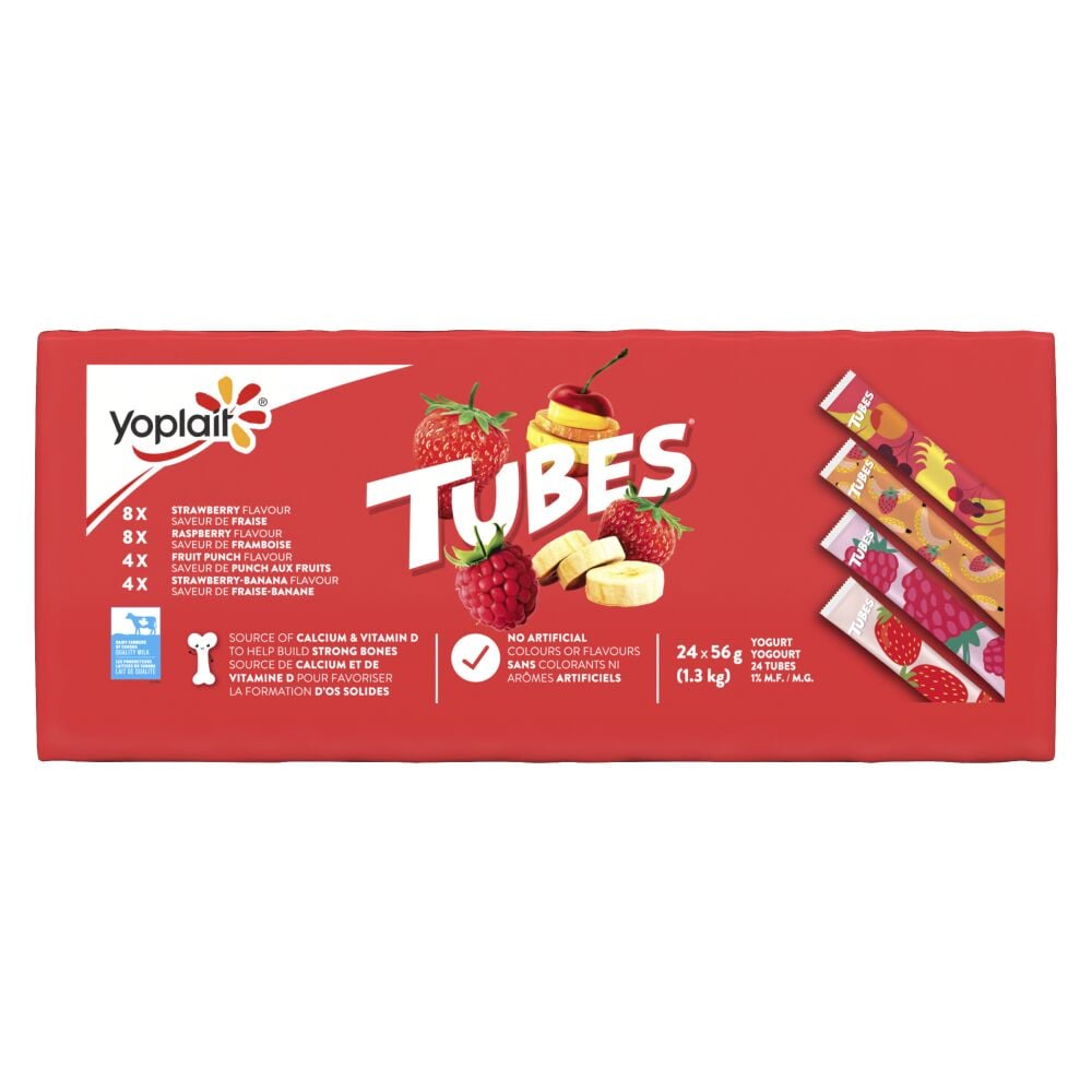 Tubes Strawberry, Raspberry, Fruit Punch, Strawberry-Banana Drinkable Yogurt 1% M.F. 24X56g