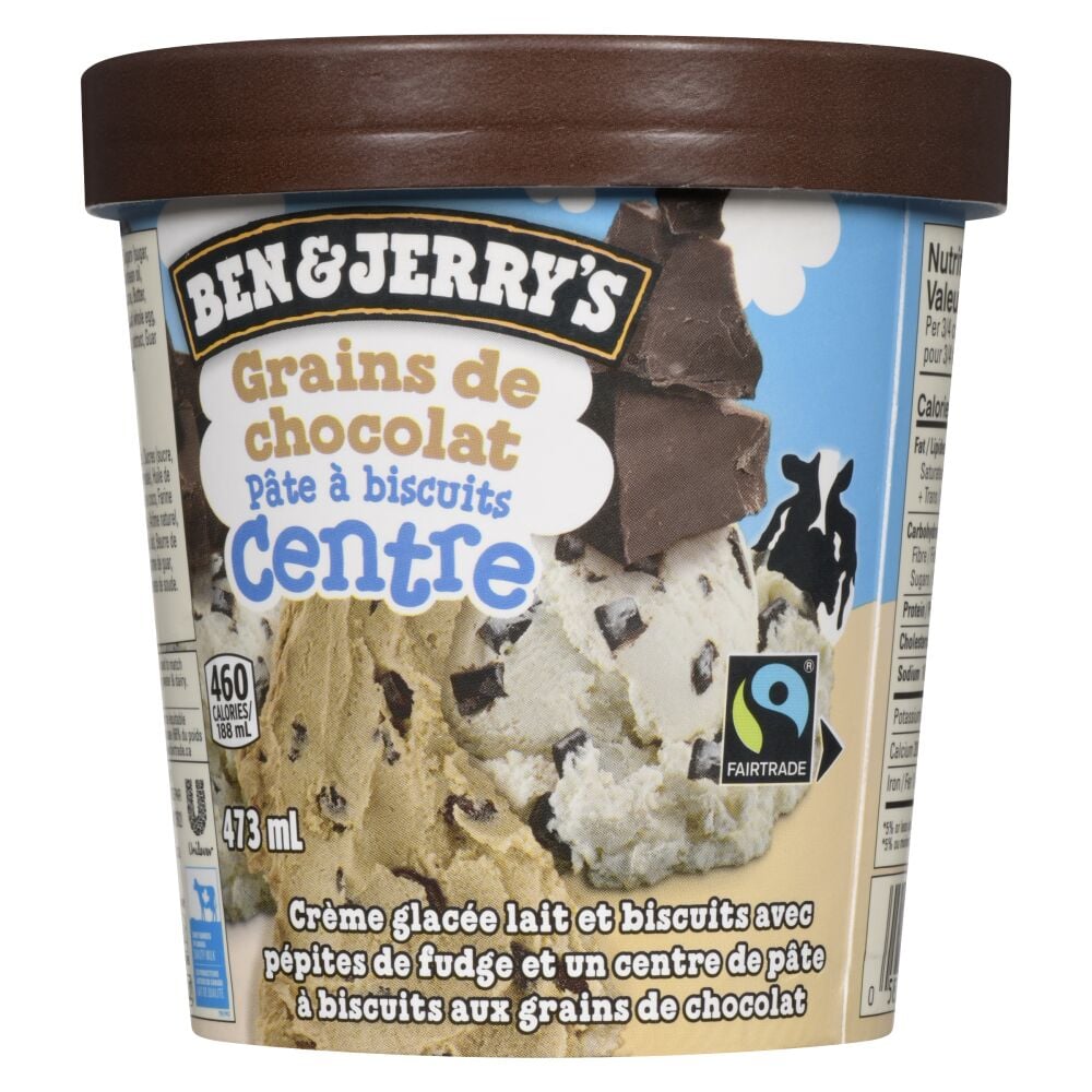 Ben & Jerry's Crème glacée grains de chocolat pâte à biscuits centre 473ml