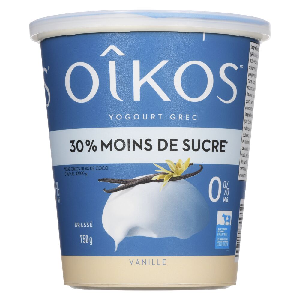 Oîkos Yogourt grec 30% moins de sucre vanille 0% M.G. 750g