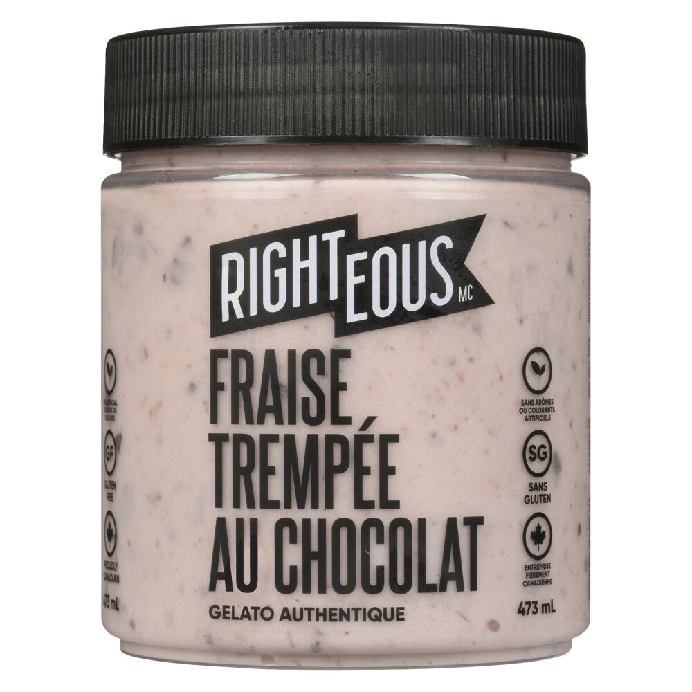 Righteous Gelato fraise trempée au chocolat 473ml