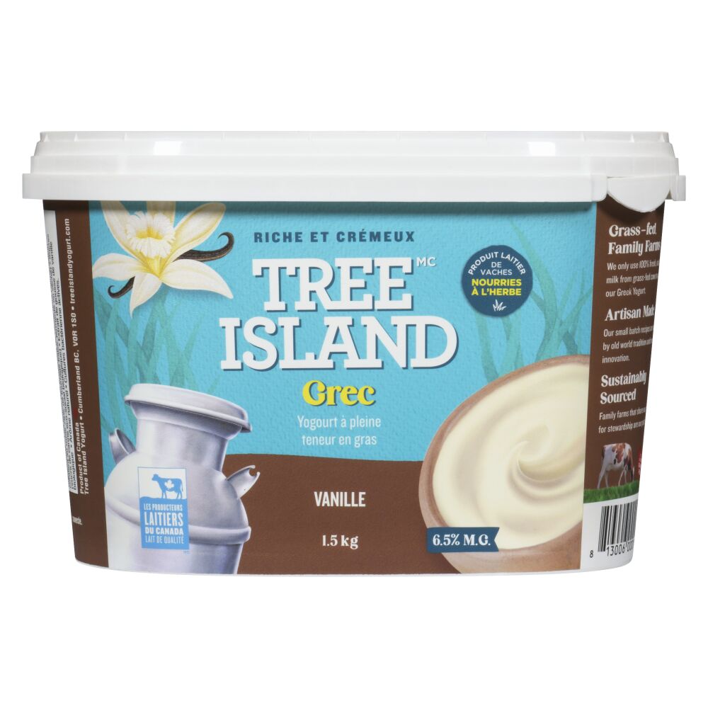 Tree Island Gourmet Yogurt Yogourt grec vanille nourries à l'herbe 6.5% M.G. 1.5kg