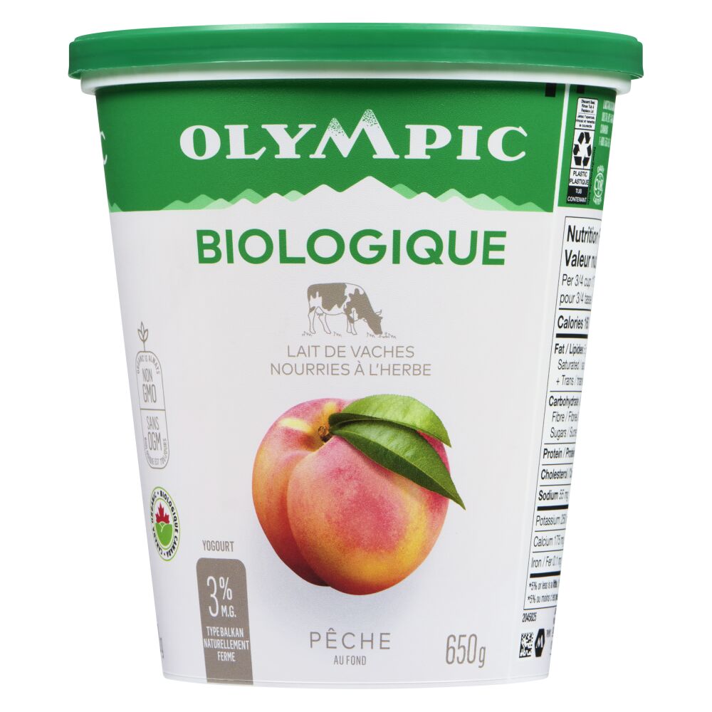 Olympic Yogourt biologique pêche de type balkan 3% M.G. 650g