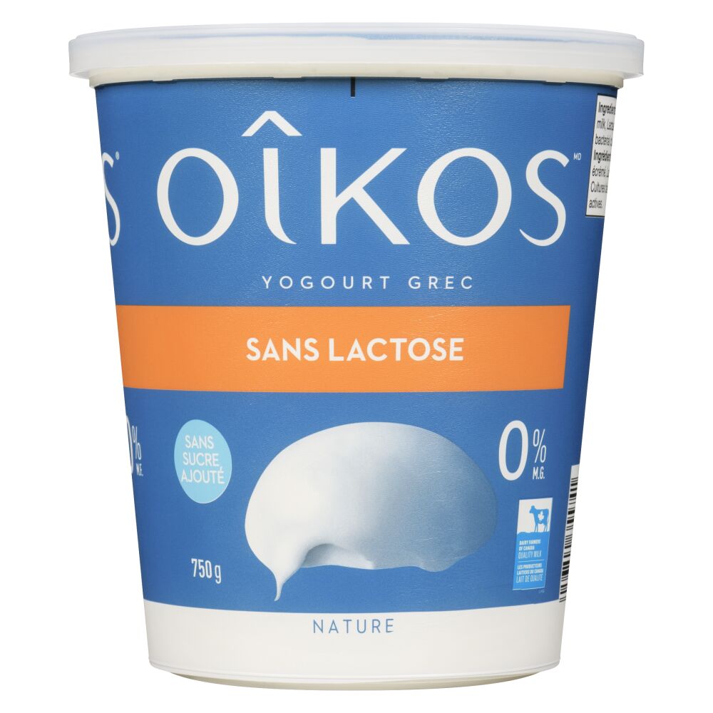 Oîkos Yogourt grec sans lactose sans sucre ajouté nature 0% M.G. 750g