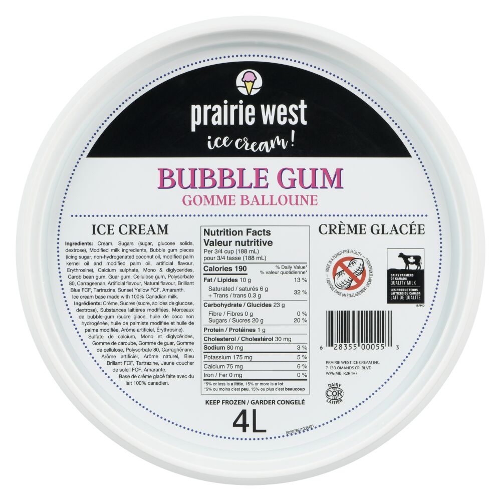 Prairie West Ice Cream! Bubble Gum Ice Cream 4L