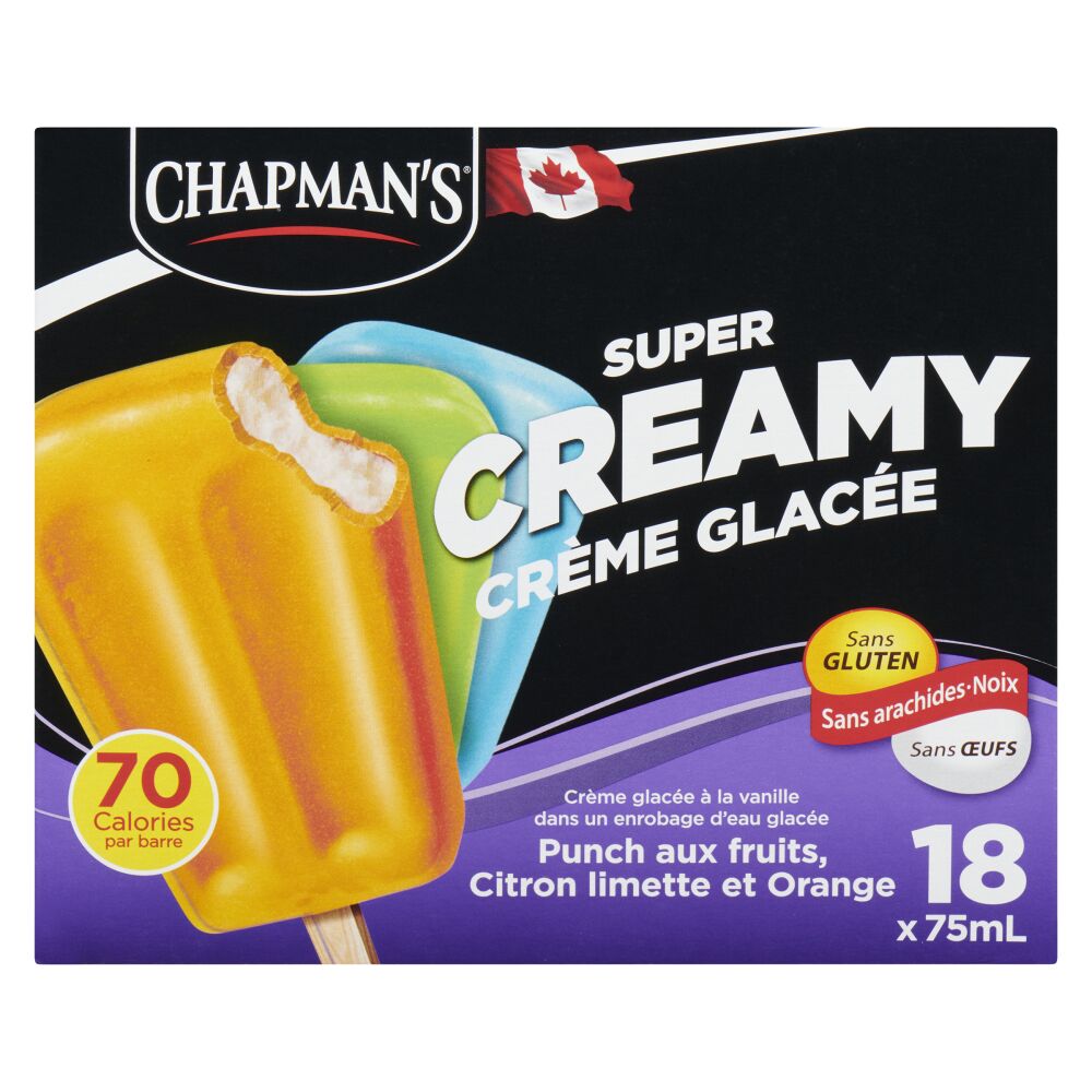 Chapman's Barres de crème glacée Super Creamy dans un enrobage d'eau glacée 18x75ml