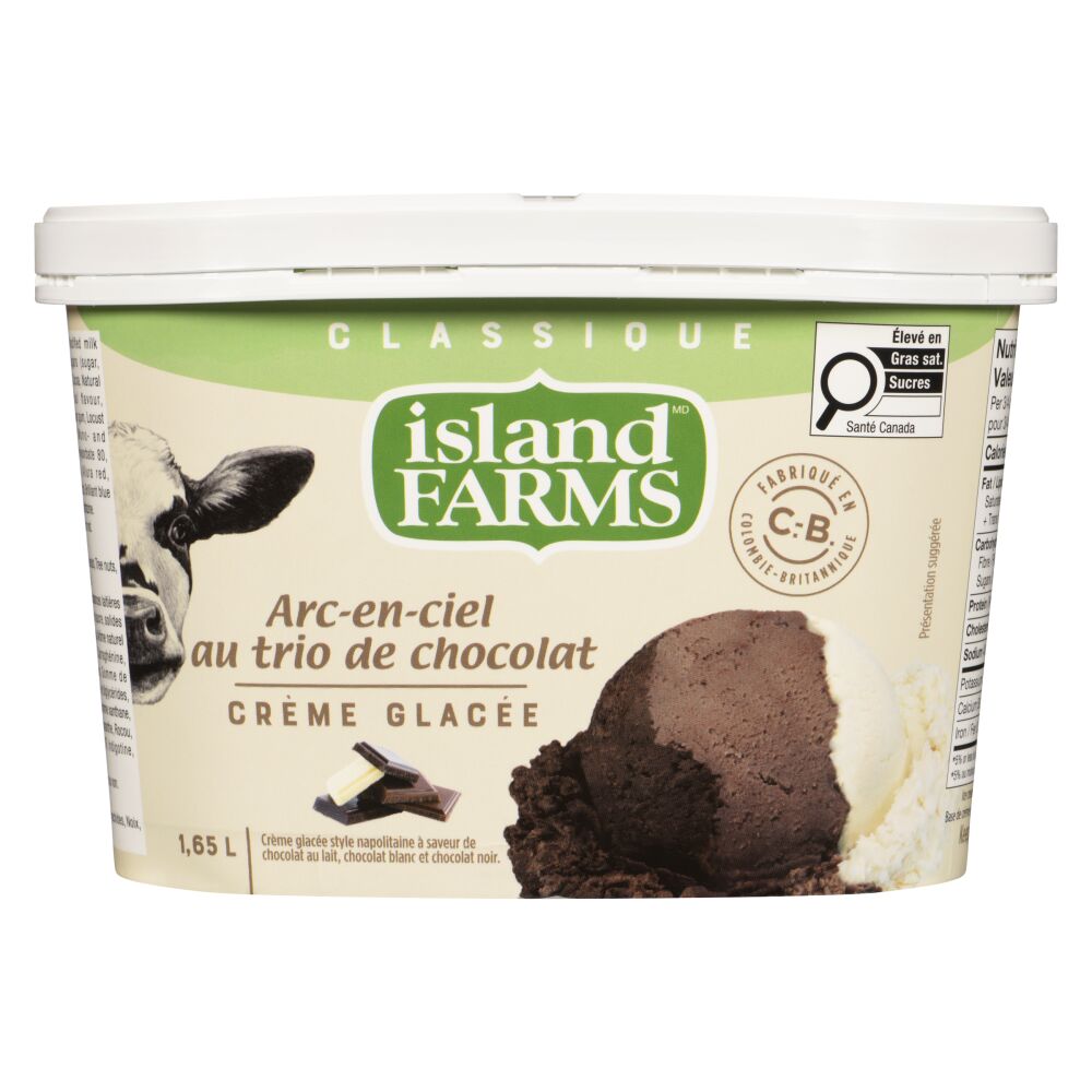 Island Farms Crème glacée classique arc-en-ciel au trio de chocolat 1.65L