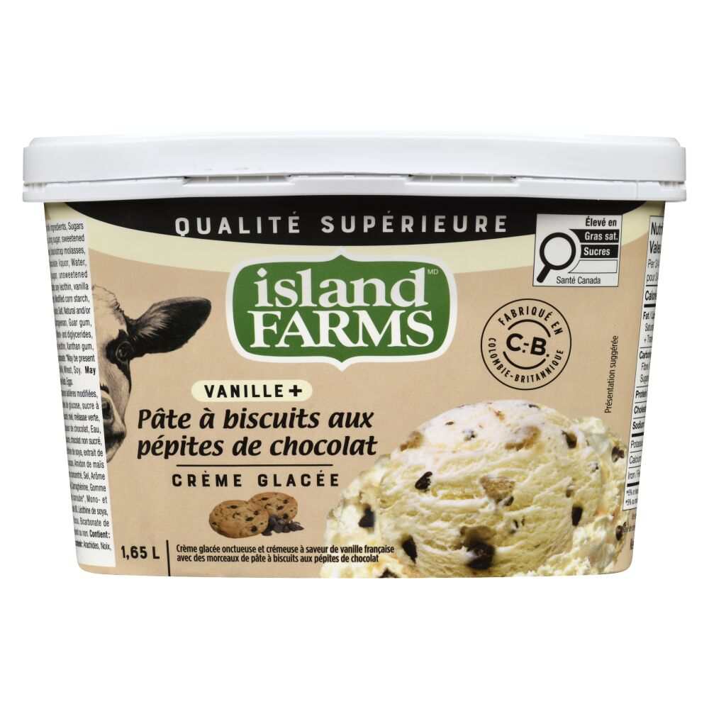 Island Farms Crème glacée supérieure vanille+ pâte de biscuits aux pépites chocolatées 1.65L