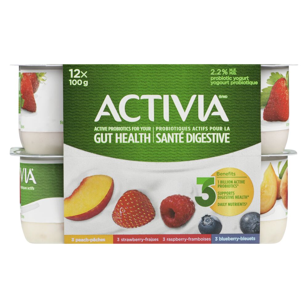Activia Strawberry Blueberry Raspberry Peach Probiotic Yogurt 12x100g