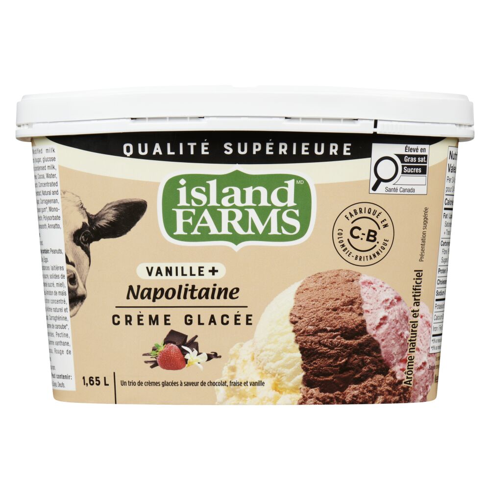 Island Farms Crème glacée supérieure vanille+ napolitaine 1.65L