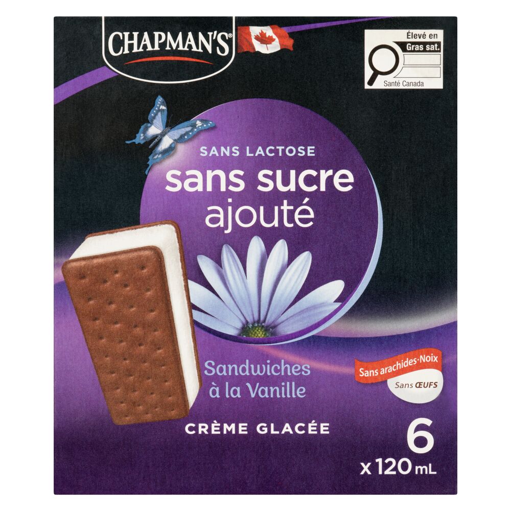 Chapman's Sandwichs à la crème glacée vanille sans sucre ajouté sans lactose 6x120ml