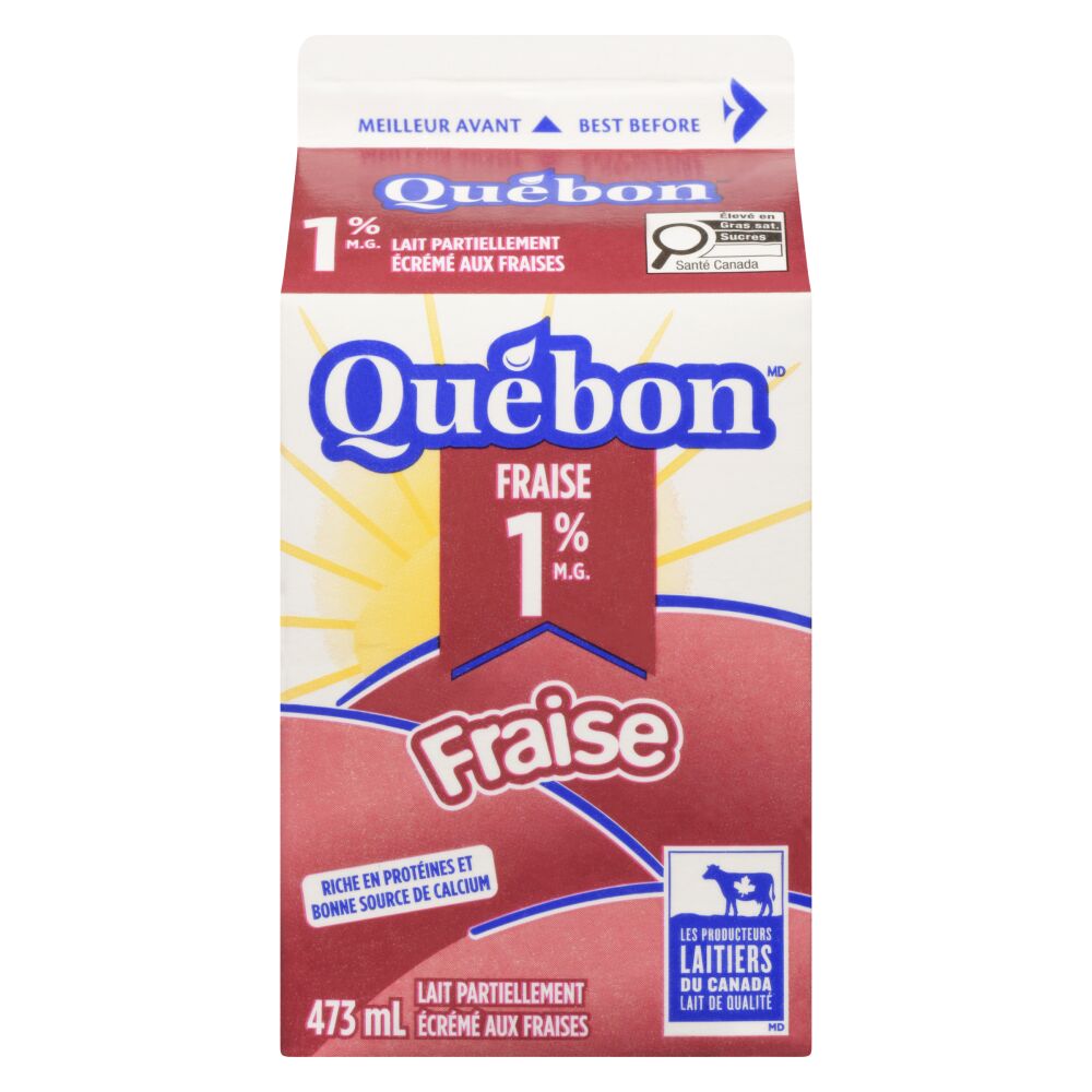 Québon Lait partiellement écrémé à la fraise 1% M.G. 473ml