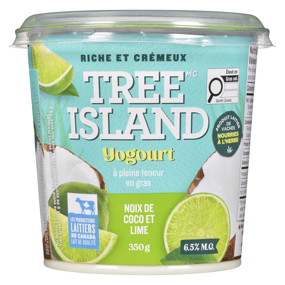 Tree Island Gourmet Yogurt Yogourt noix de coco et lime nourries à l'herbe 6.5% M.G. 350g