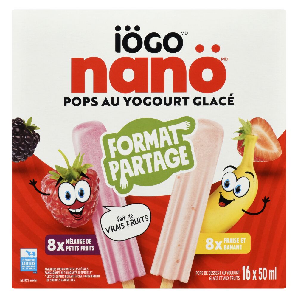 Iögo Nanö Pops au yogourt glacé mélange de petits fruits et fraise et banane 16x50ml